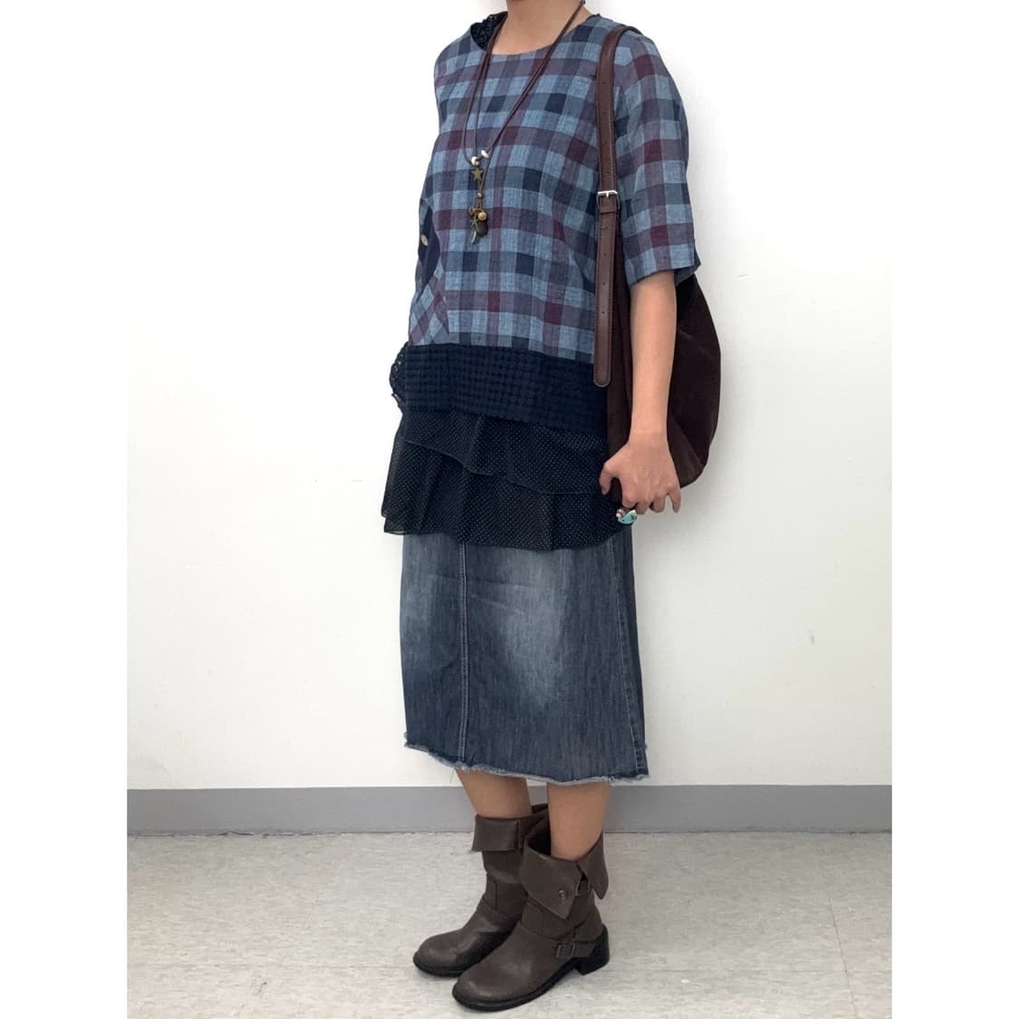 빈티지 중청 데님 미디 스커트 상품이미지2