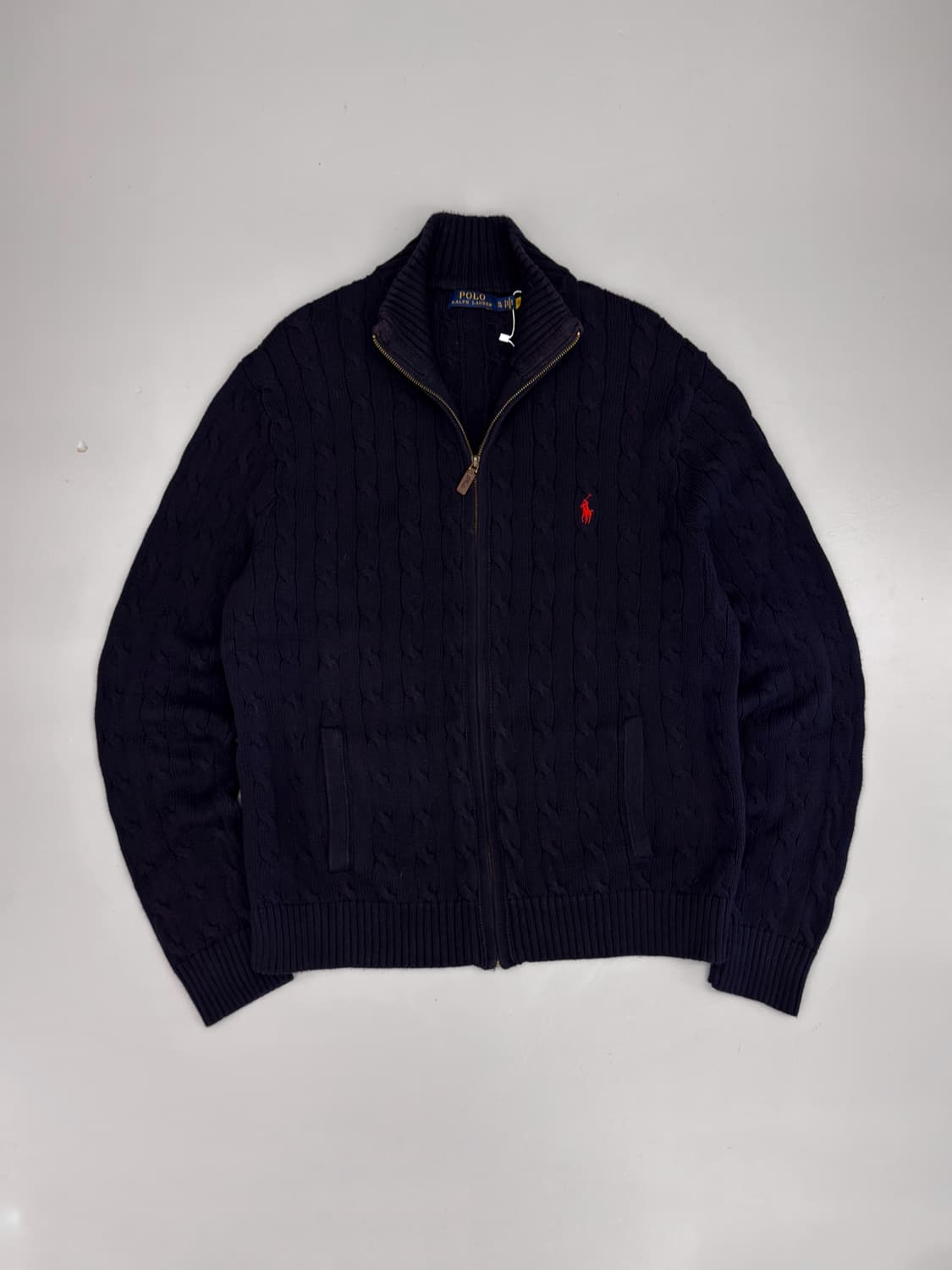 폴로 랄프로렌 오버핏 신형 QR라벨 딥네이비 케이블 코튼 니트 집업 상품이미지1