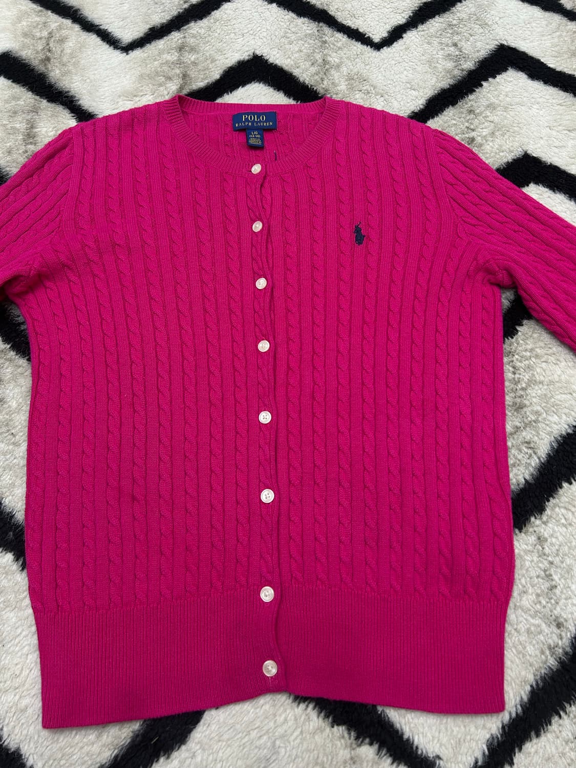 [실측L]폴로랄프로렌 라운드 꽈배기 니트 가디건/핫핑크 상품이미지3