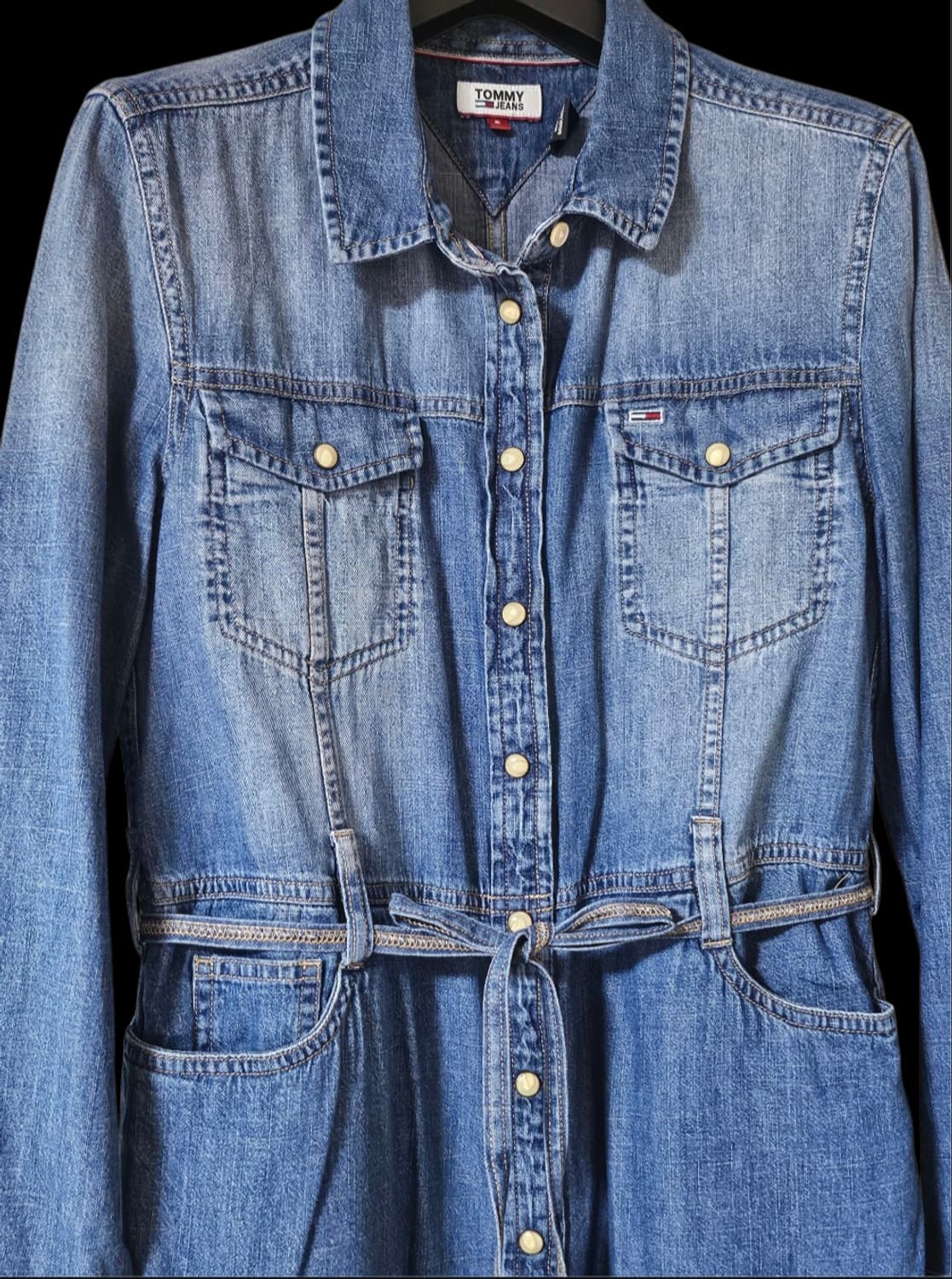 Tommy Jeans 블루 버튼 장식 벨티드 데님 미디원피스 S 상품이미지4