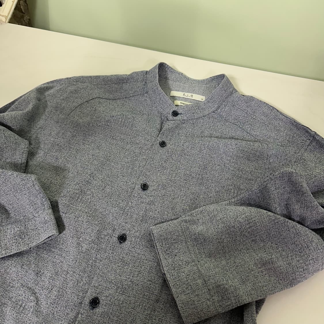 L 지오송지오 나염네이비 레귤러핏 논카라 7부셔츠 상품이미지1