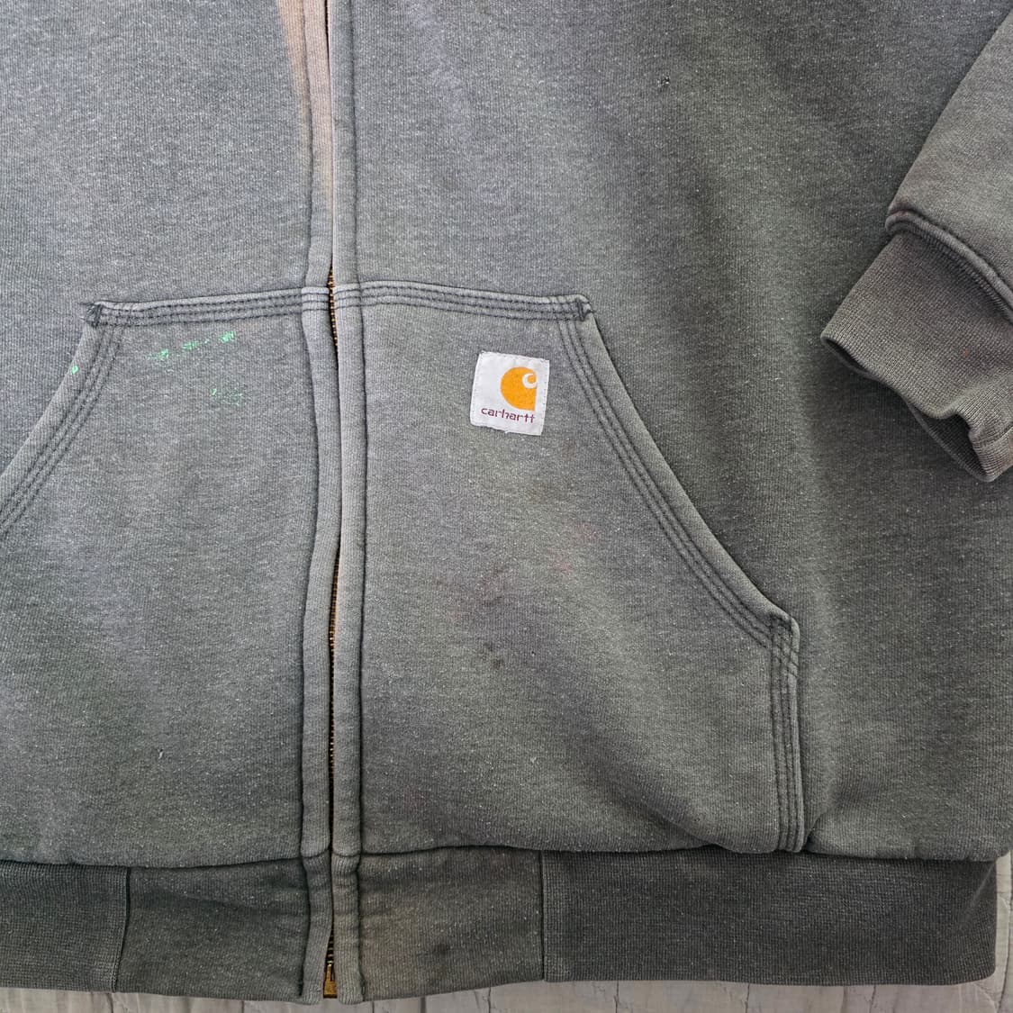 [XL] Y2K 칼하트 더블페이스 트래쉬드 썬페이드 써멀 후드집업 그레이 상품이미지3