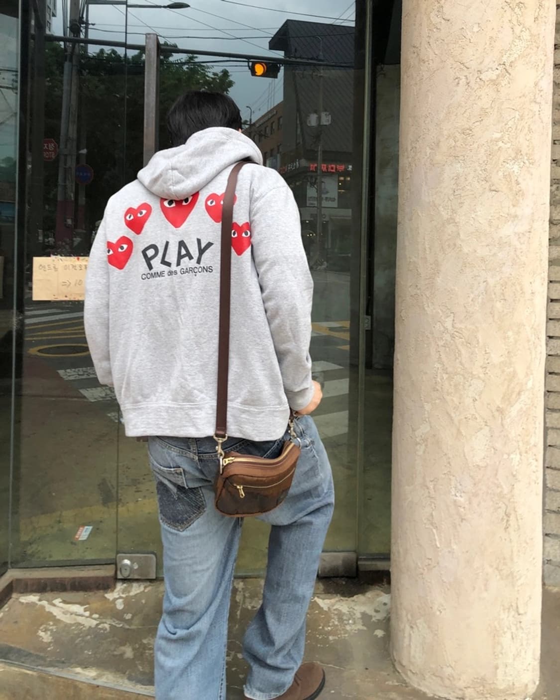 꼼데가르송 정품 백 하트로고 후드집업 라이트그레이 상품이미지1