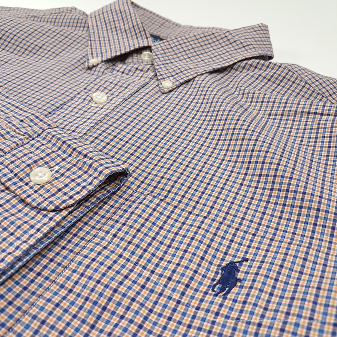 CL765 XL 폴로 90s 오렌지 네이비 마이크로 체크 버튼다운 셔츠 상품이미지4