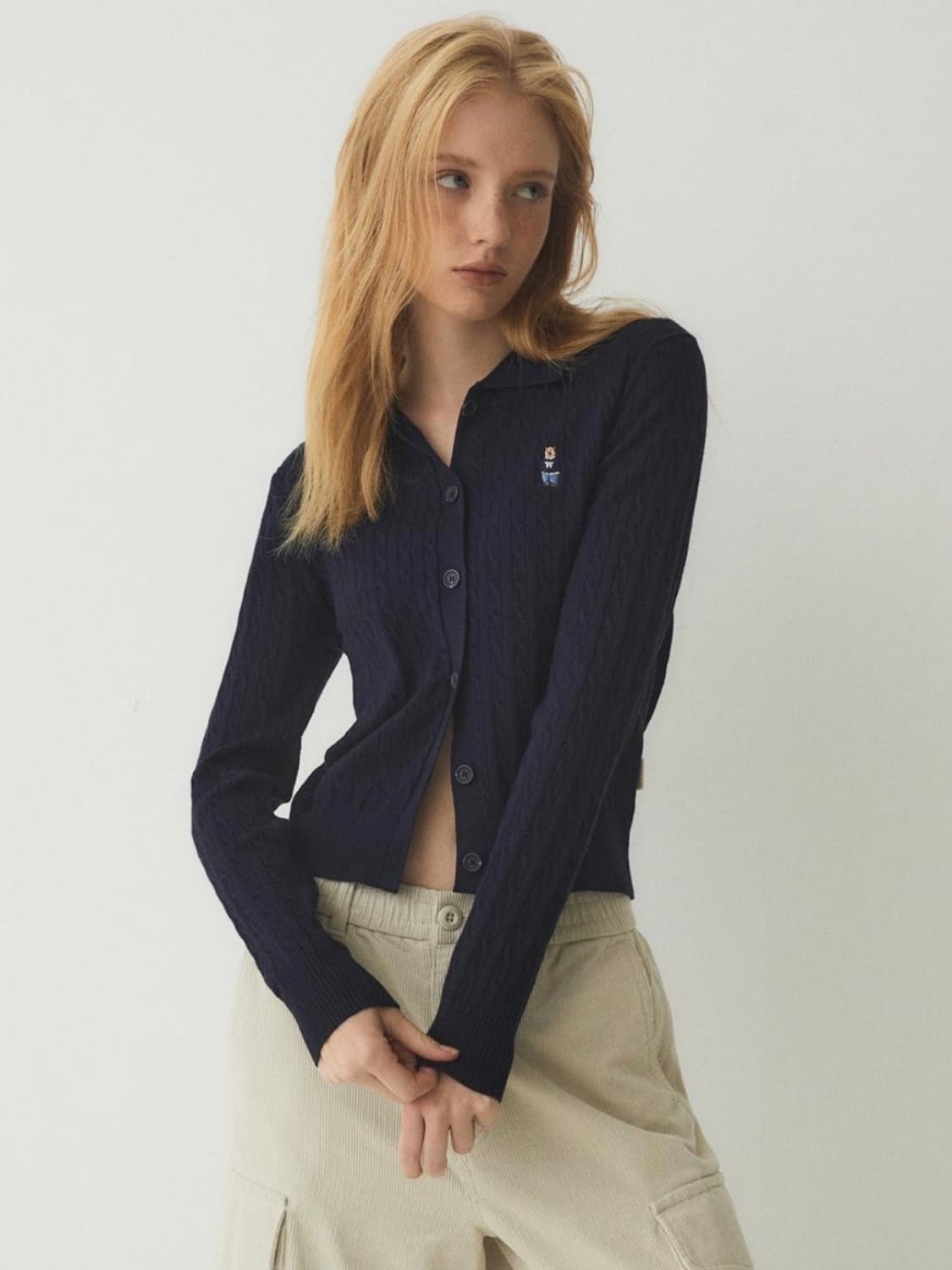 WHO.A.U 스티브 카라넥 버튼 가디건 Navy (M) 상품이미지2