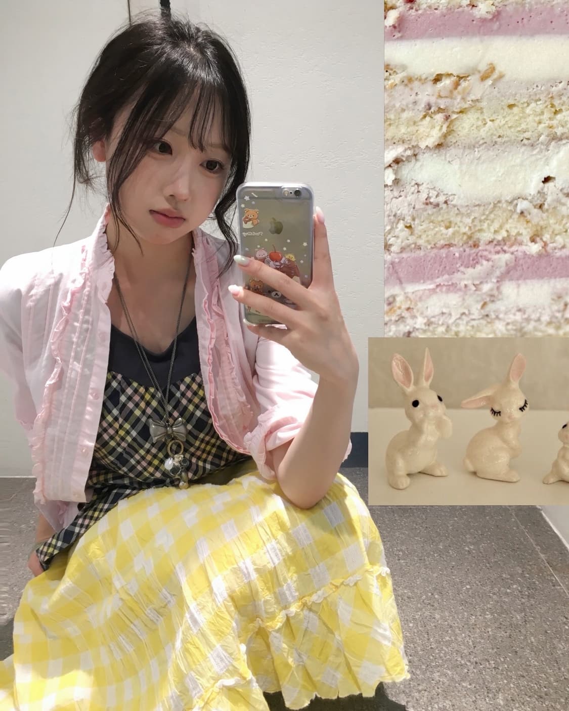 빈티지 캔디걸 핑크 옐로우 체크 코디세트 상품이미지1