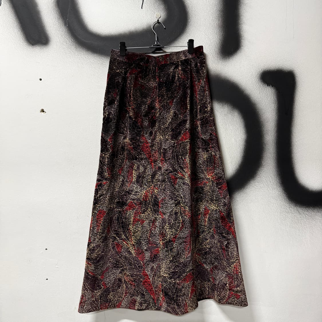 VTG 빈티지 재패니즈 오리엔탈 풀 패턴 벨벳 롱 스커트 상품이미지2
