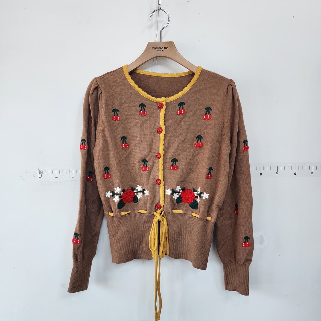 수입 체리 자수 가디건 브라운 상품이미지1