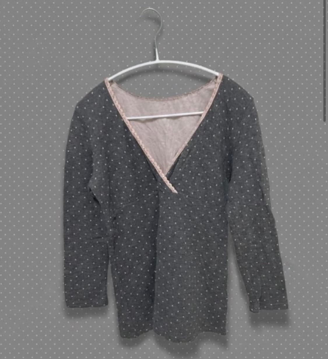 느좋 핑크그레이 도트 롱슬리브 상품이미지1