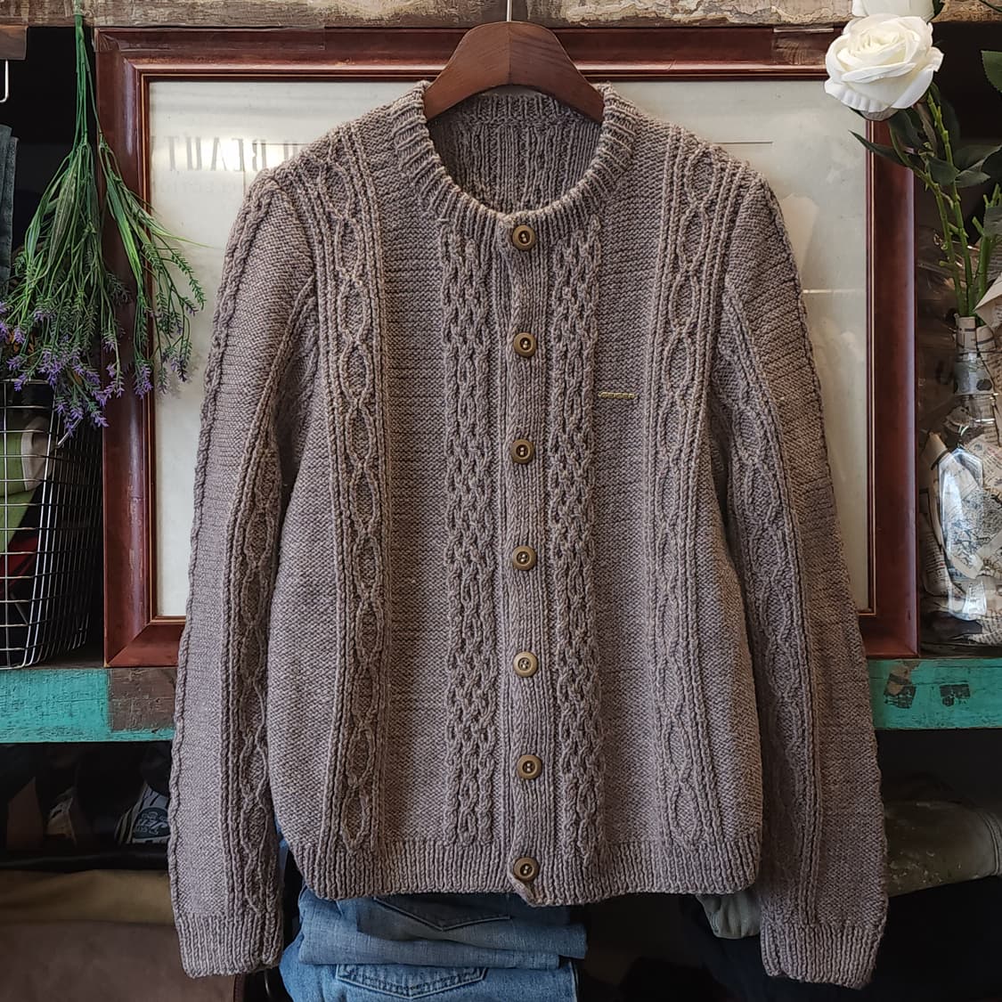 90s 프렌치 핸드메이드 울 가디건 헤비울 스웨터 버튼 가디건 베이지 상품이미지1