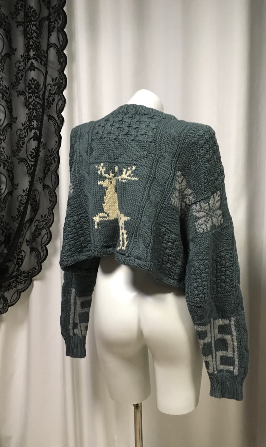 Vintage 커스텀 크롭 사슴 꽈배기 자수니트 틸블루 터콰이즈 청록 상품이미지7