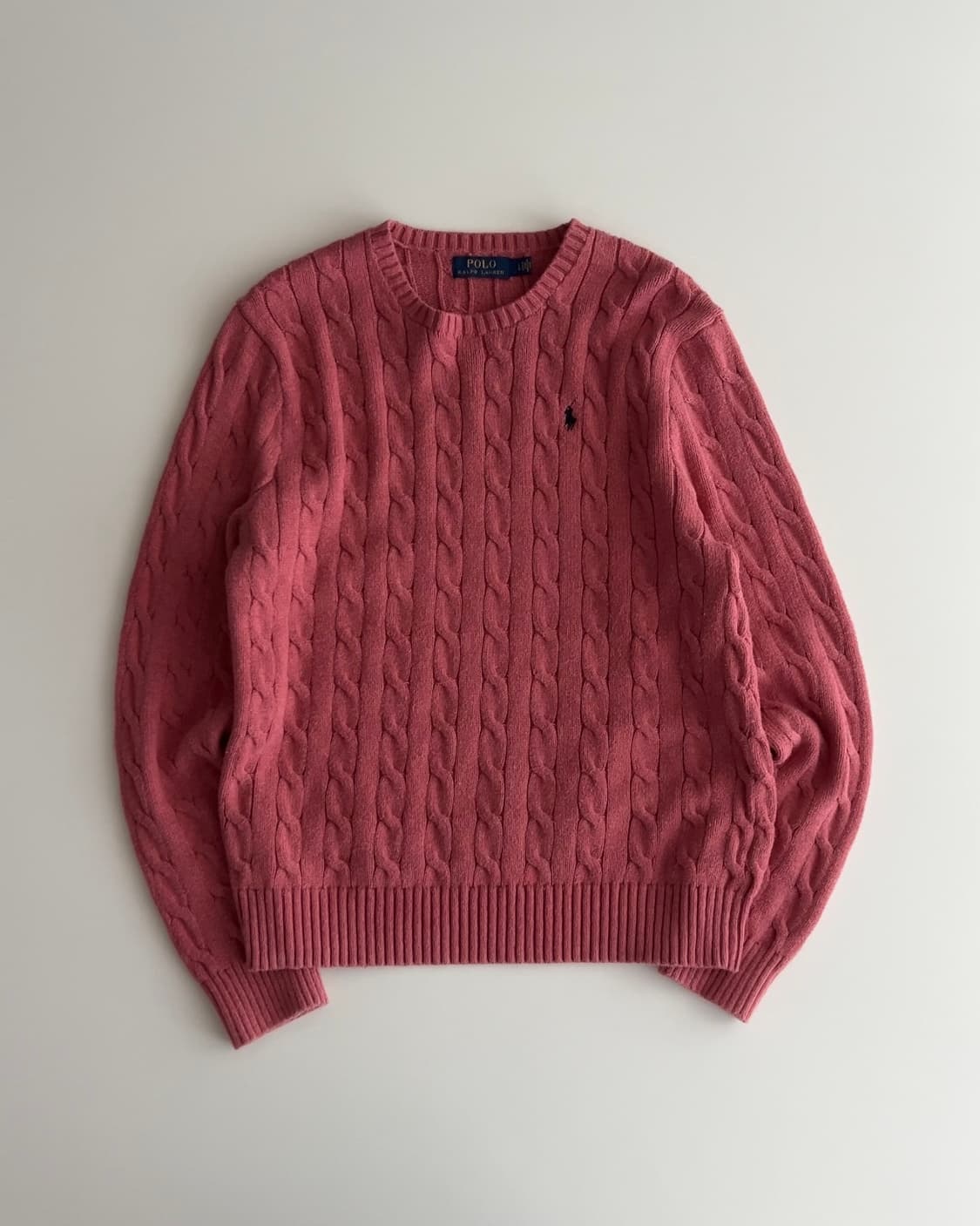폴로 랄프로렌 케이블 핑크 꽈배기 라운드 니트 L 상품이미지1