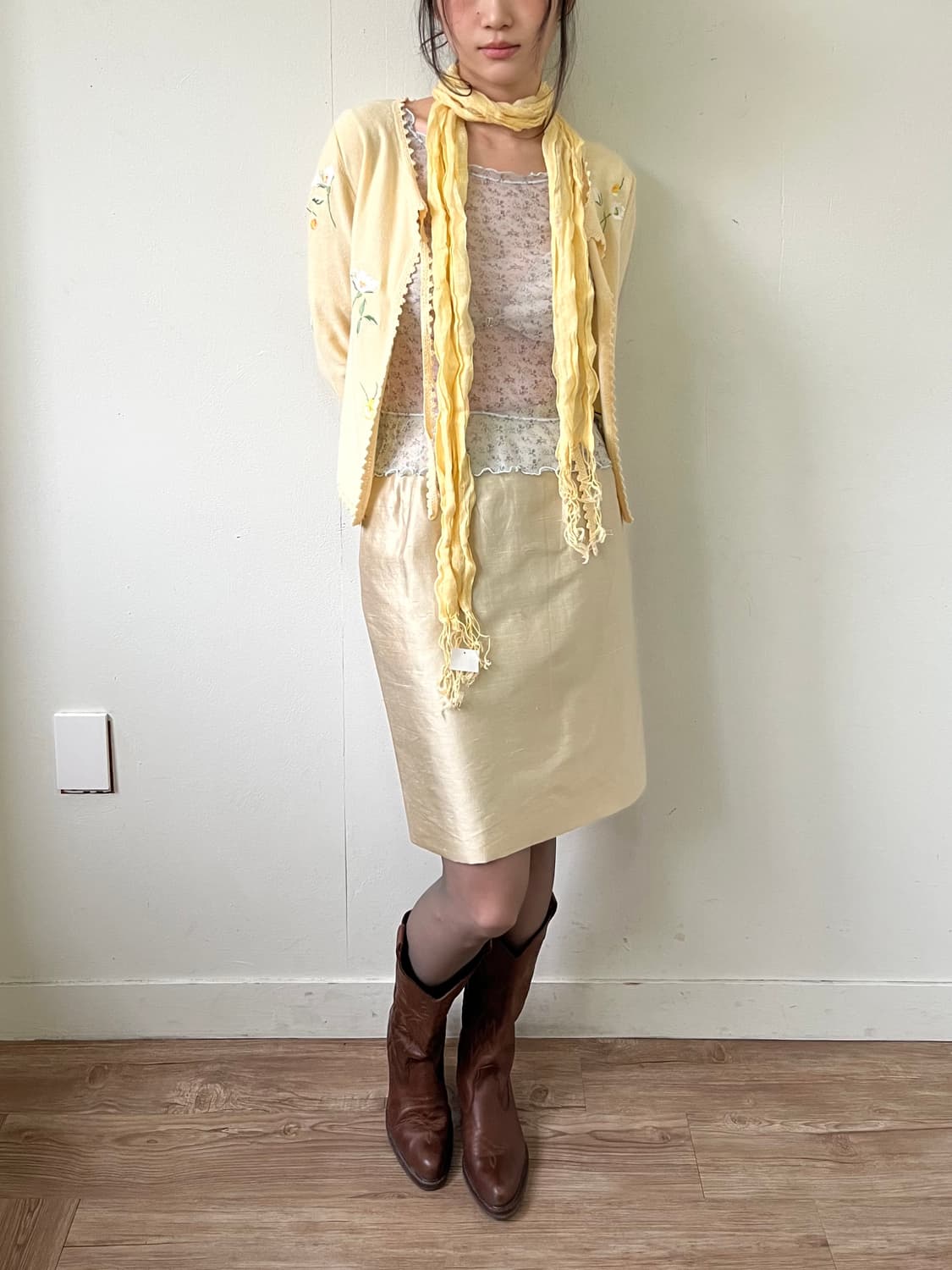 Japan vtg 엘로우 스카프 상품이미지8