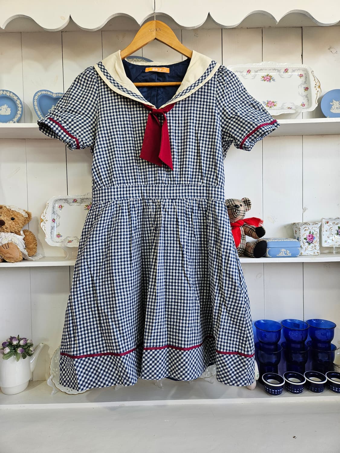 Fint 세일러 체크 원피스 상품이미지1