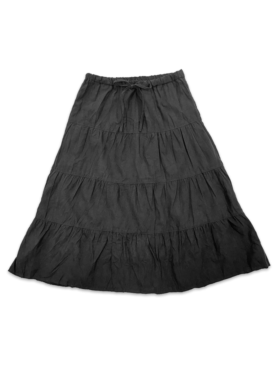 빈티지 블랙 스웨이드 리본 플리츠 미디 스커트 상품이미지1