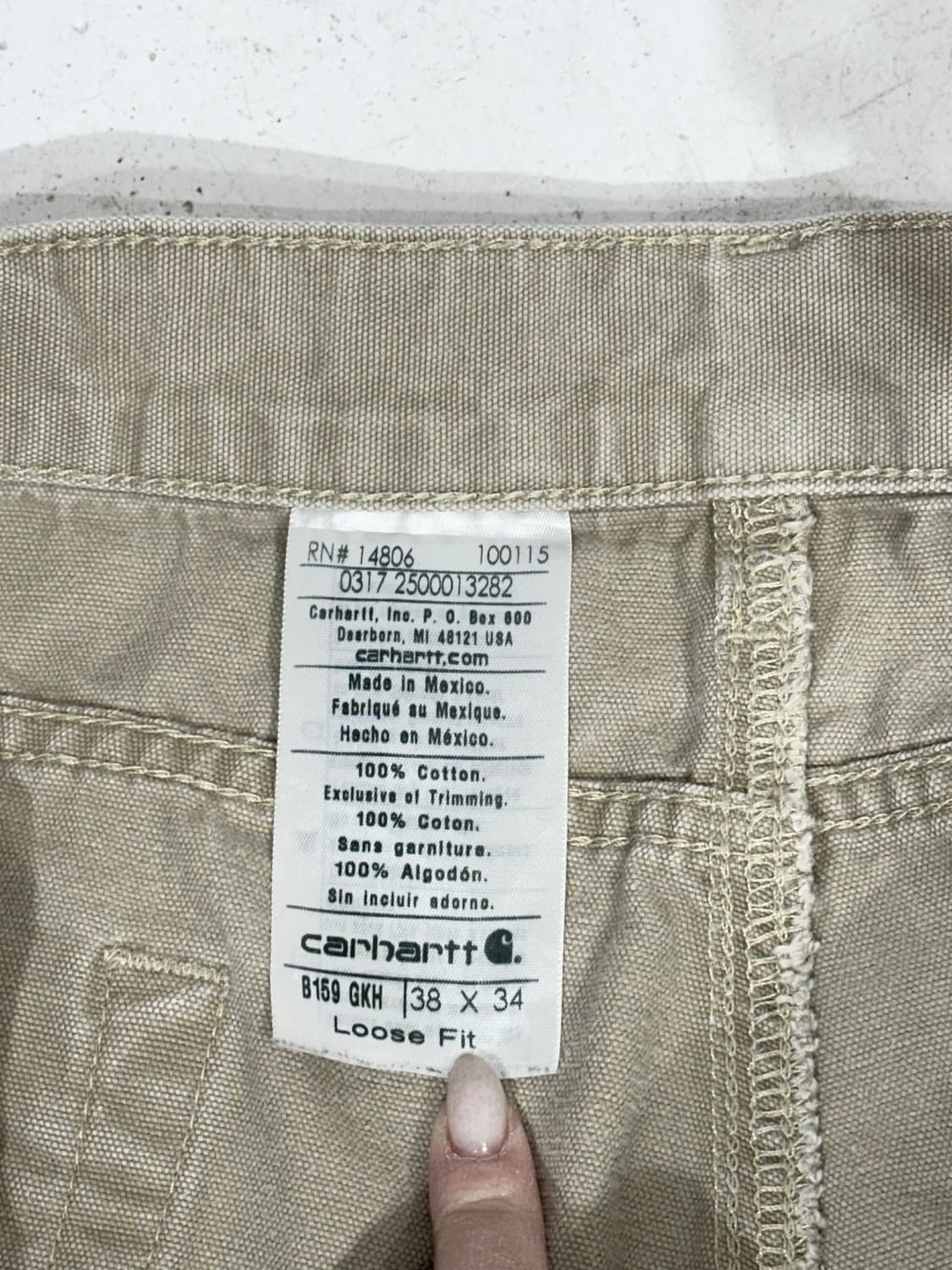 칼하트 b159 베이지 워크 팬츠 가죽탭 와이드 카펜터 바지  상품이미지7