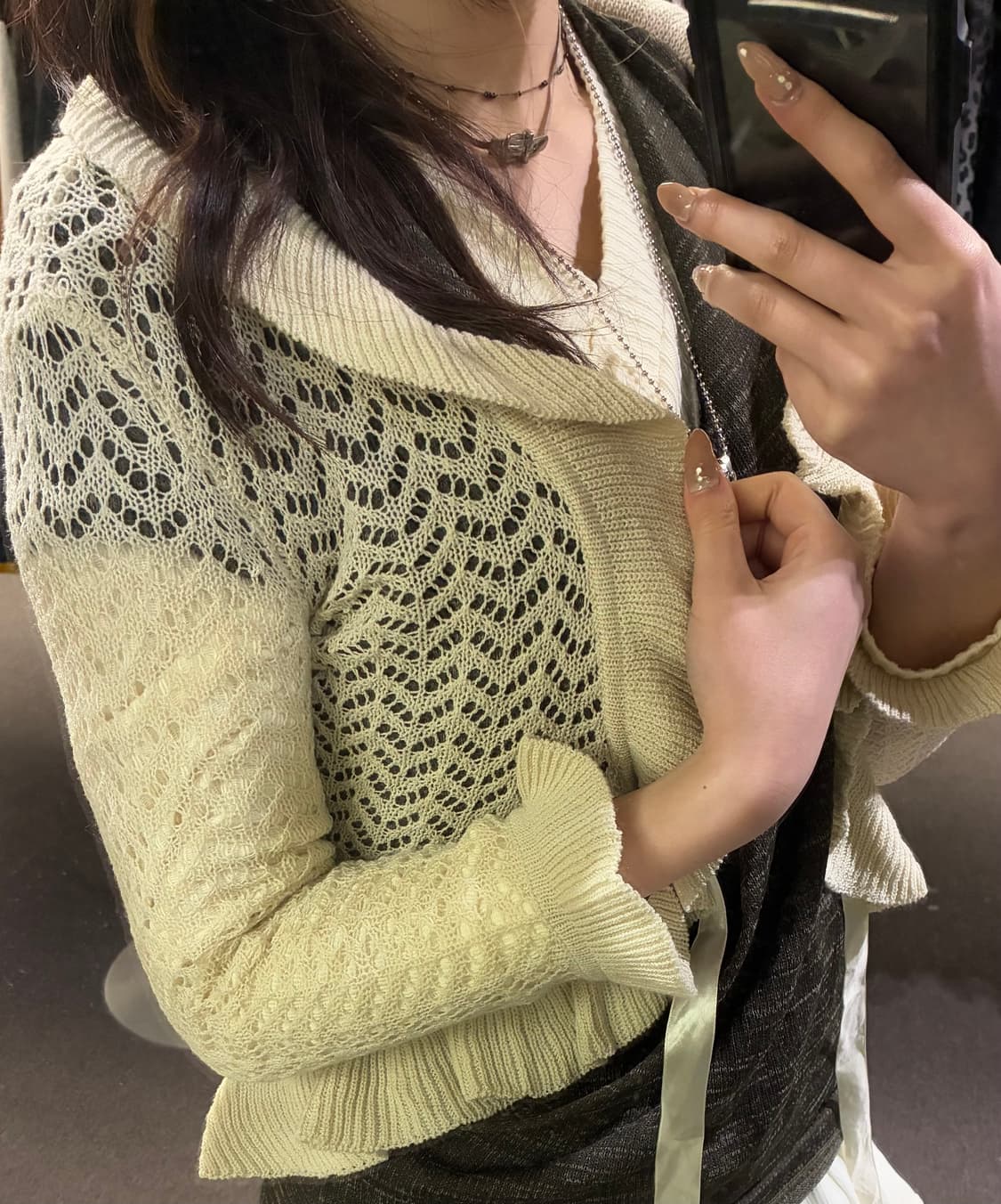 M)Glacier 빈티지 여성 프릴 펀칭 가디건 상품이미지2