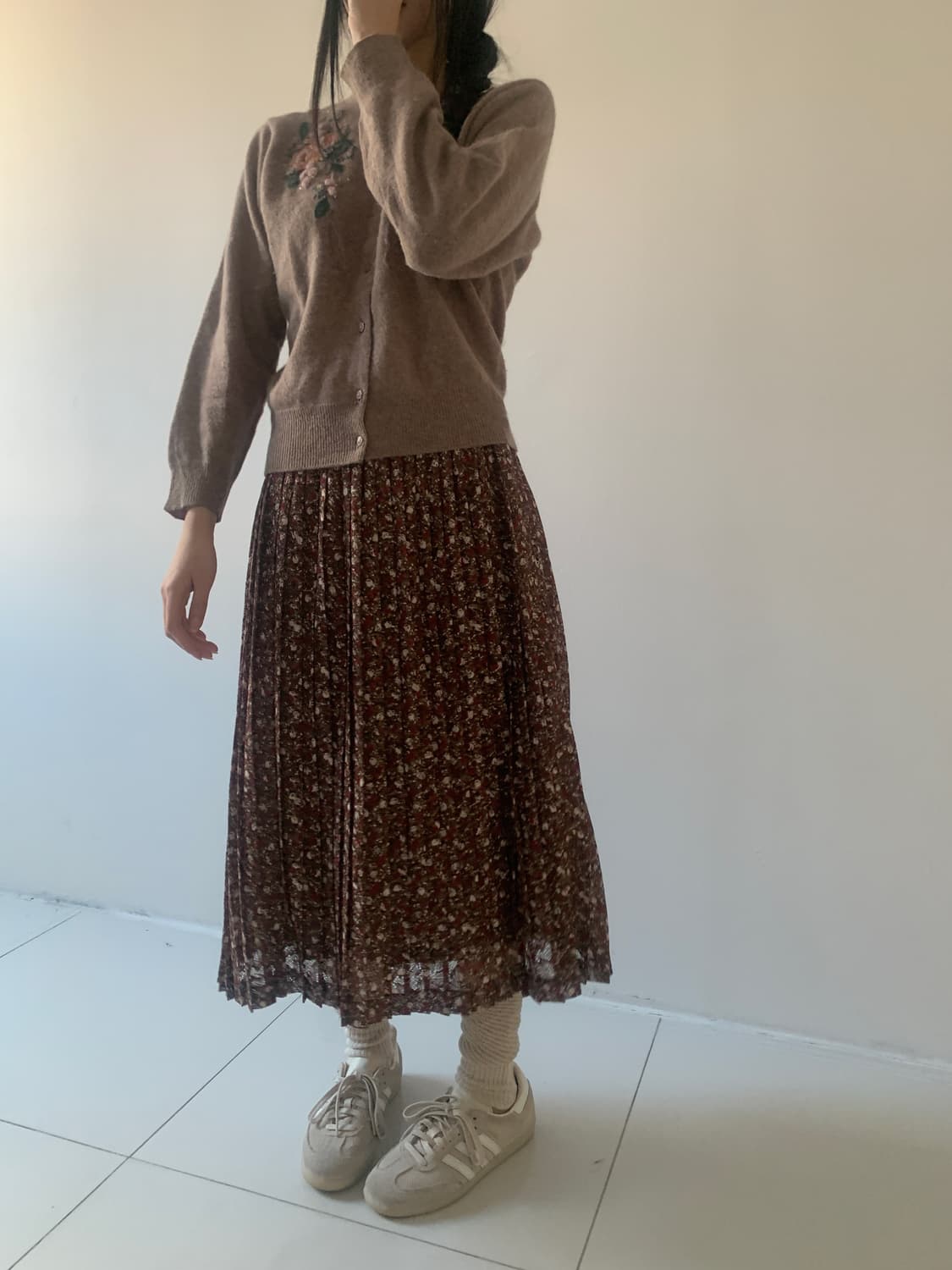 Flower pleats skirt(red) 상품이미지1