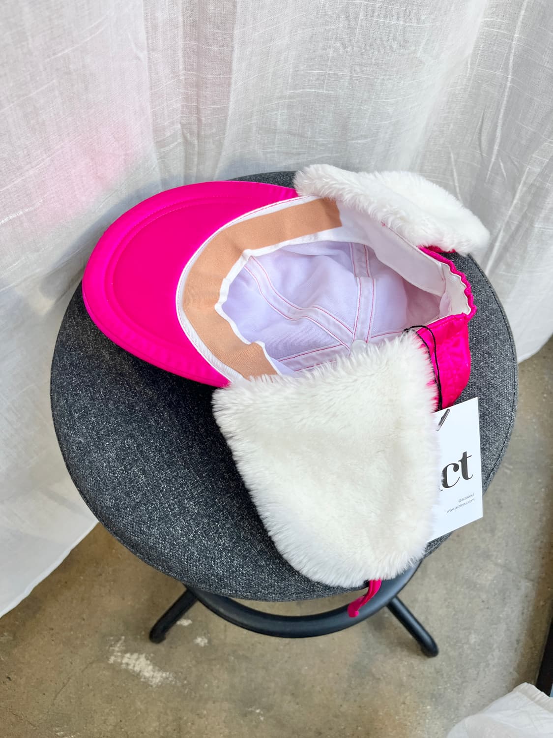 90s Courreges 꾸레쥬 퀼티드 이어플랩 캡 핑크 상품이미지9