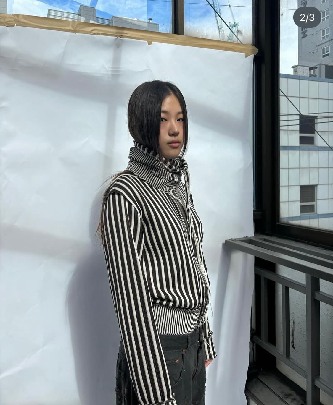 0tape 스트라이프 집업 니트 / 브라운 (M) 상품이미지2