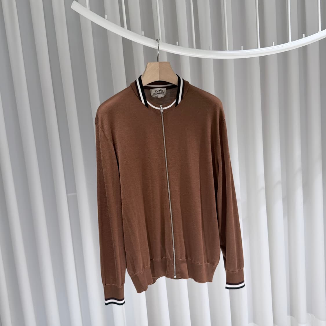 (A+/L) / 에르메스 스트라이프 캐시미어 니트 집업 브라운 상품이미지3