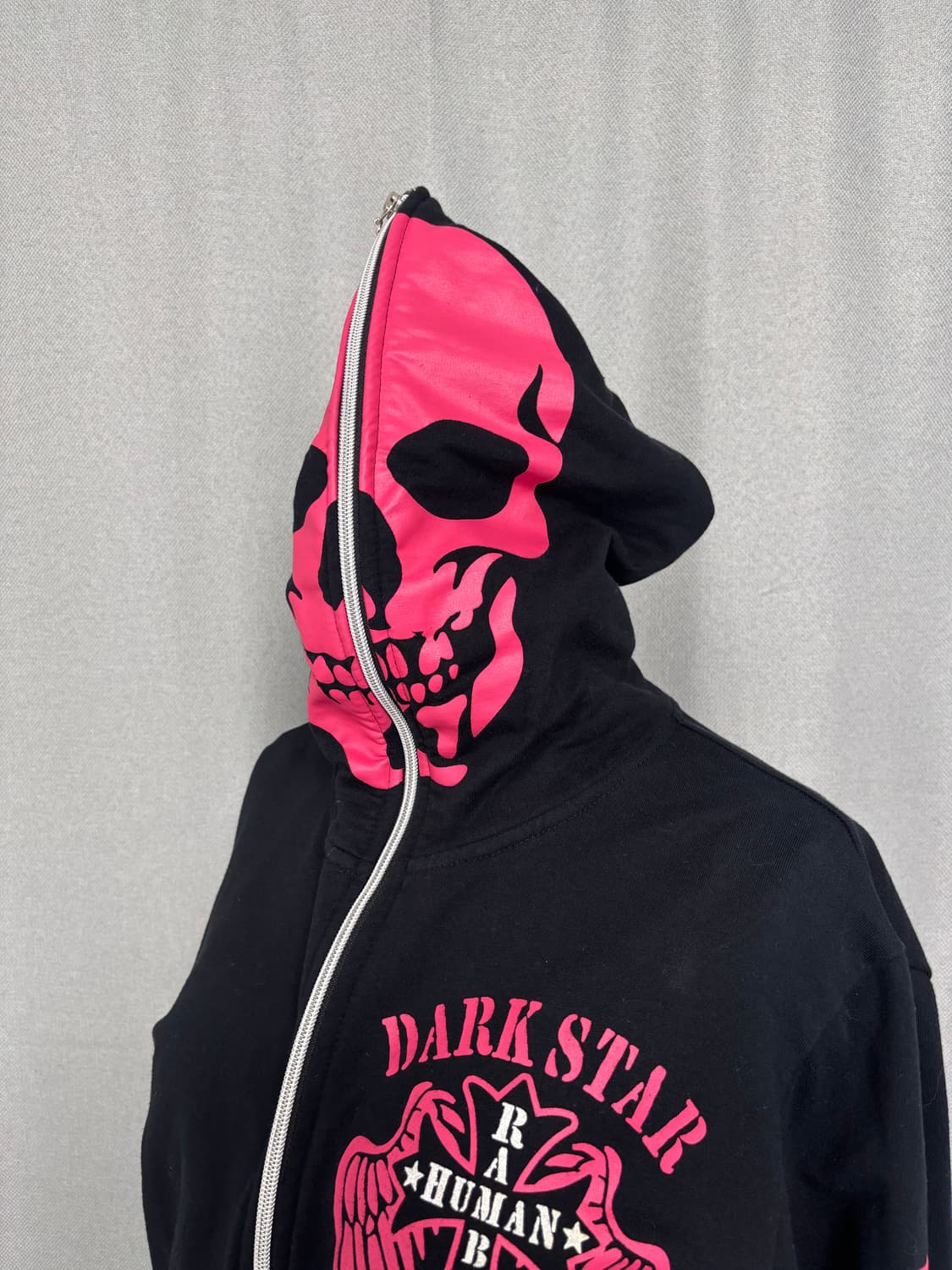 dangerous warning 핫핑크 갸루 펑크 스켈레톤 후드집업 상품이미지10