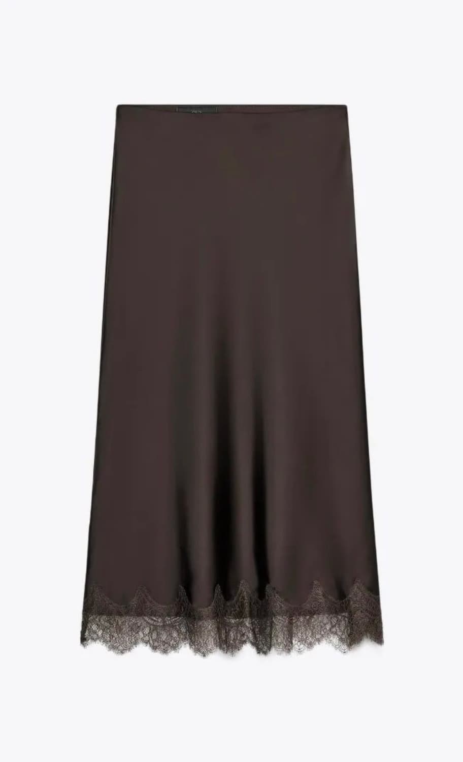 자라 레이스 새틴 미디 스커트 초콜릿 브라운 상품이미지1