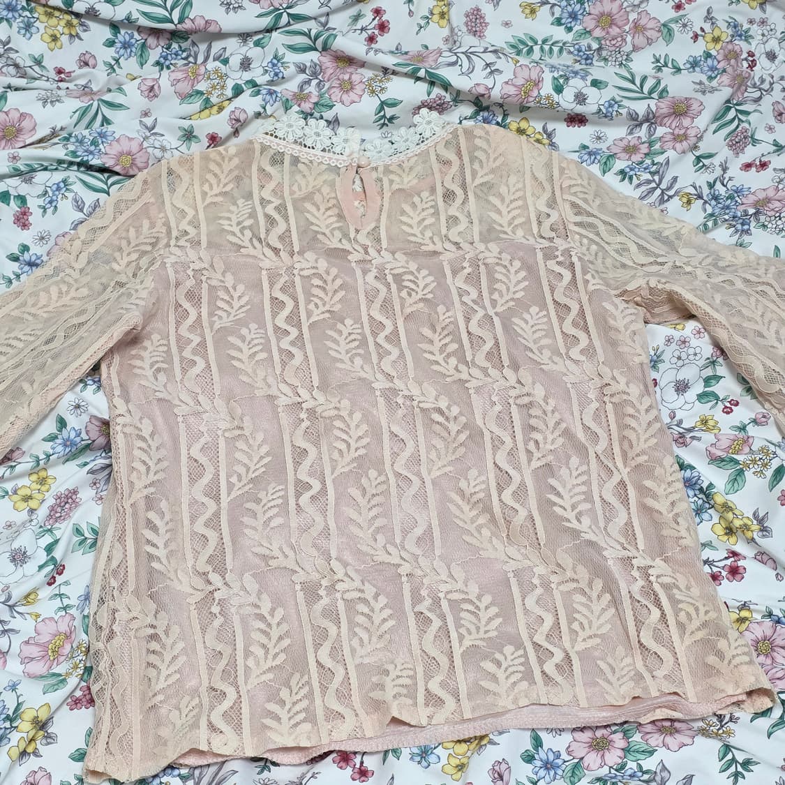 빈티지)양산형스나계st 시스루 핑크딸기 레이스 와플 로맨틱 블라우스 상품이미지2