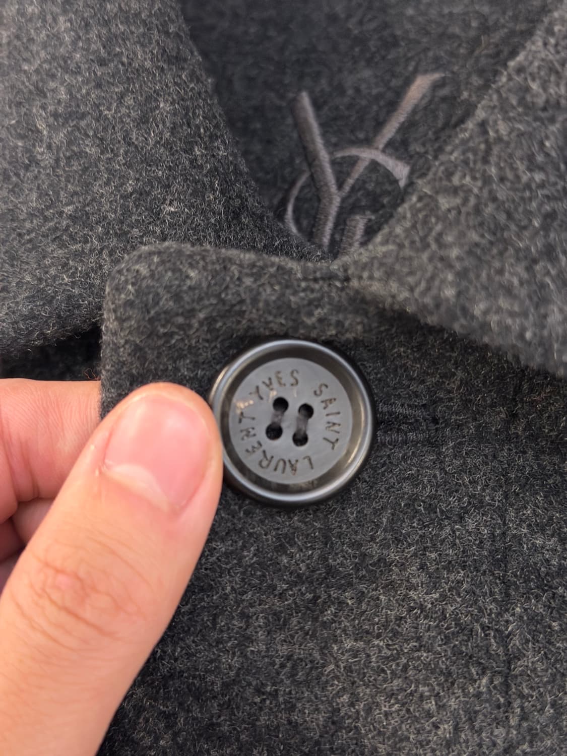 90s YSL 입생로랑 포켓로고 발마칸 울 코트 딥그레이 상품이미지3