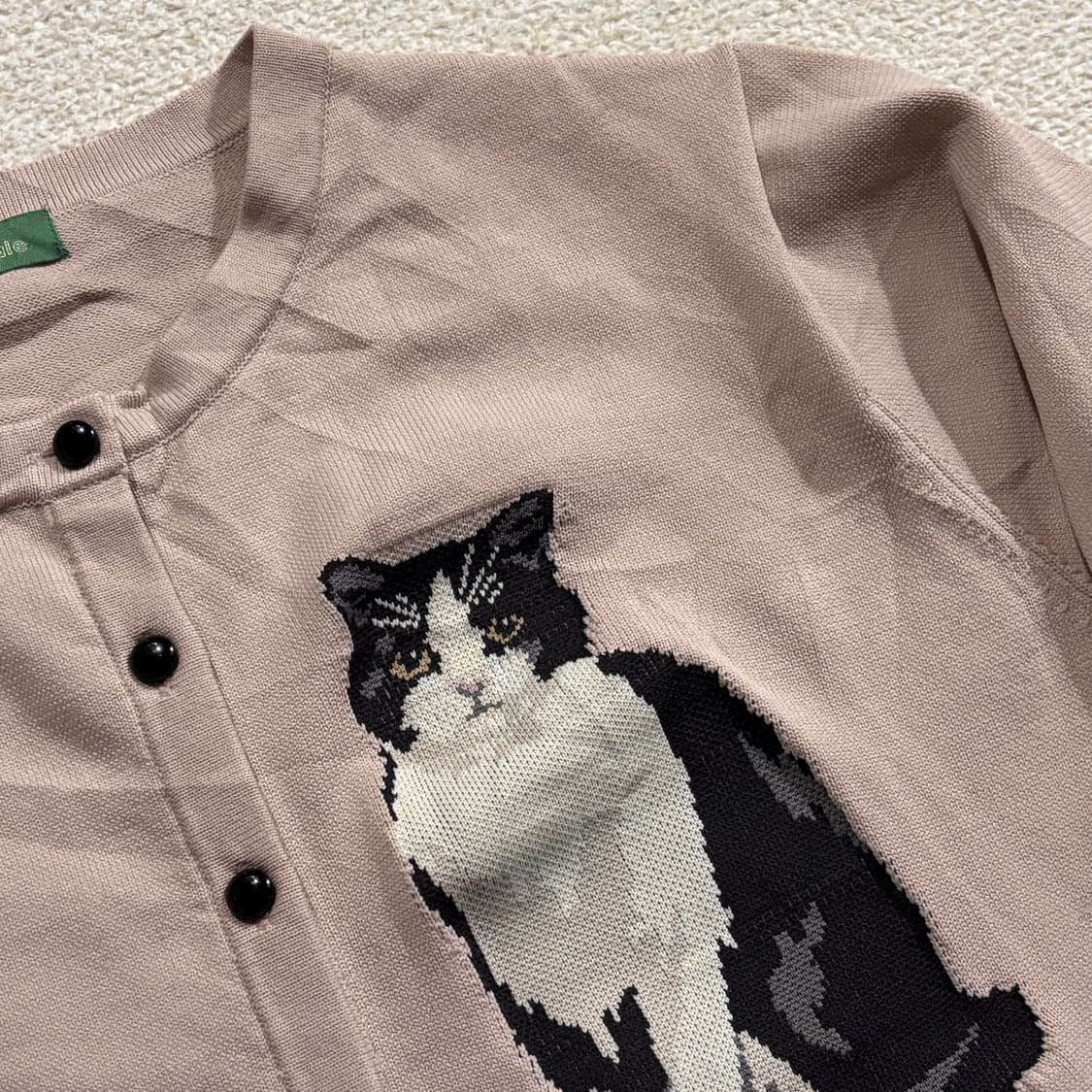 일본빈티지 하구미 모리걸 핑크 고양이 니트가디건 상품이미지3