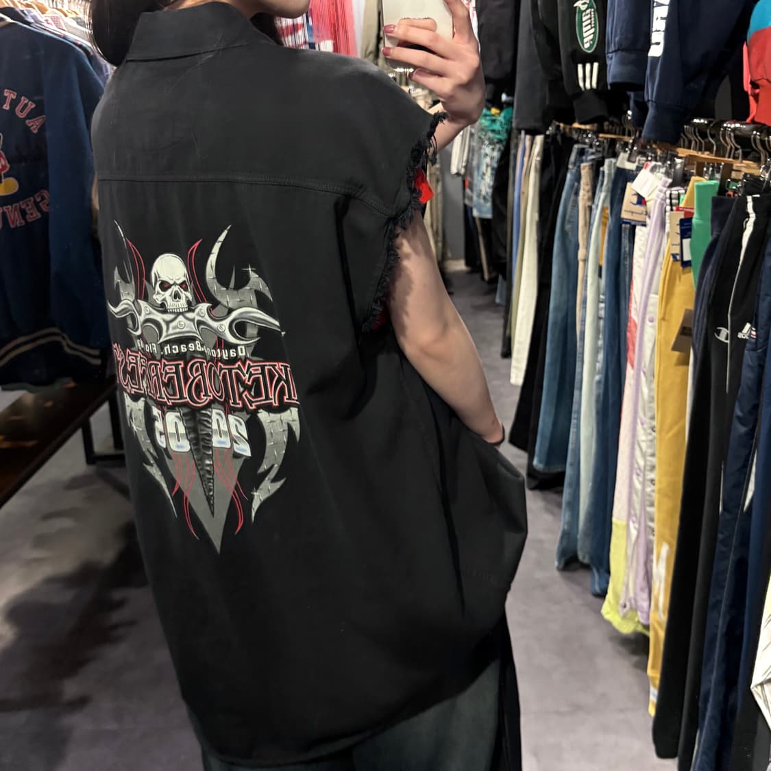 [IM] vtg 스컬 프린팅 컷오프 셔츠 베스트 블랙 상품이미지4