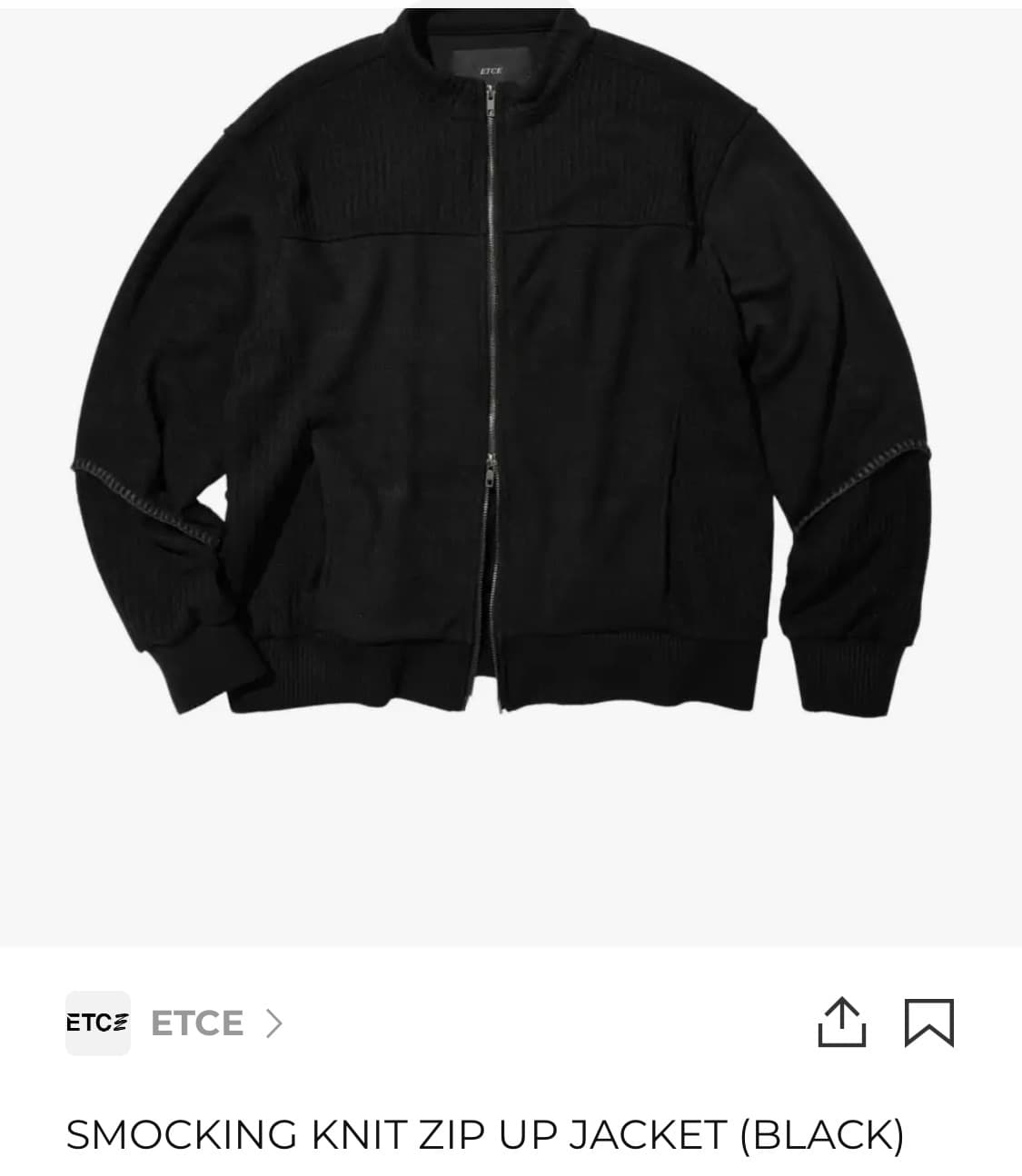 Etce SMOCKING KNIT ZIP UP JACKET (BLACK) 상품이미지1