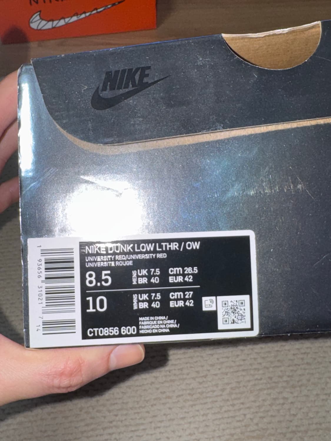 나이키 오프화이트 덩크 로우 유니버시티 레드 265mm 상품이미지8