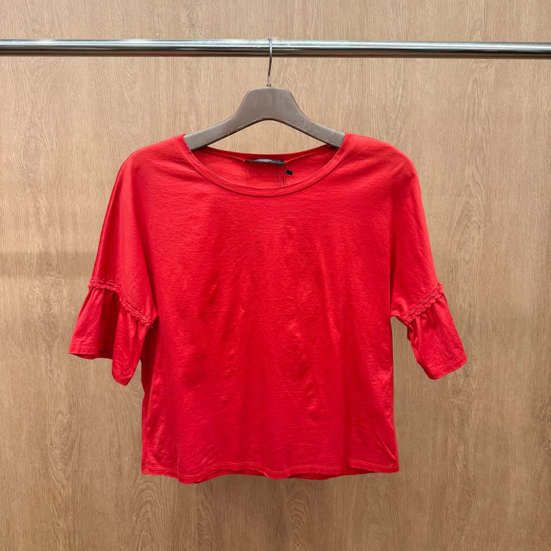 워크엔드 막스마라 슬리브 라운드넥 블라우스 프릴 디테일 레드 상품이미지2