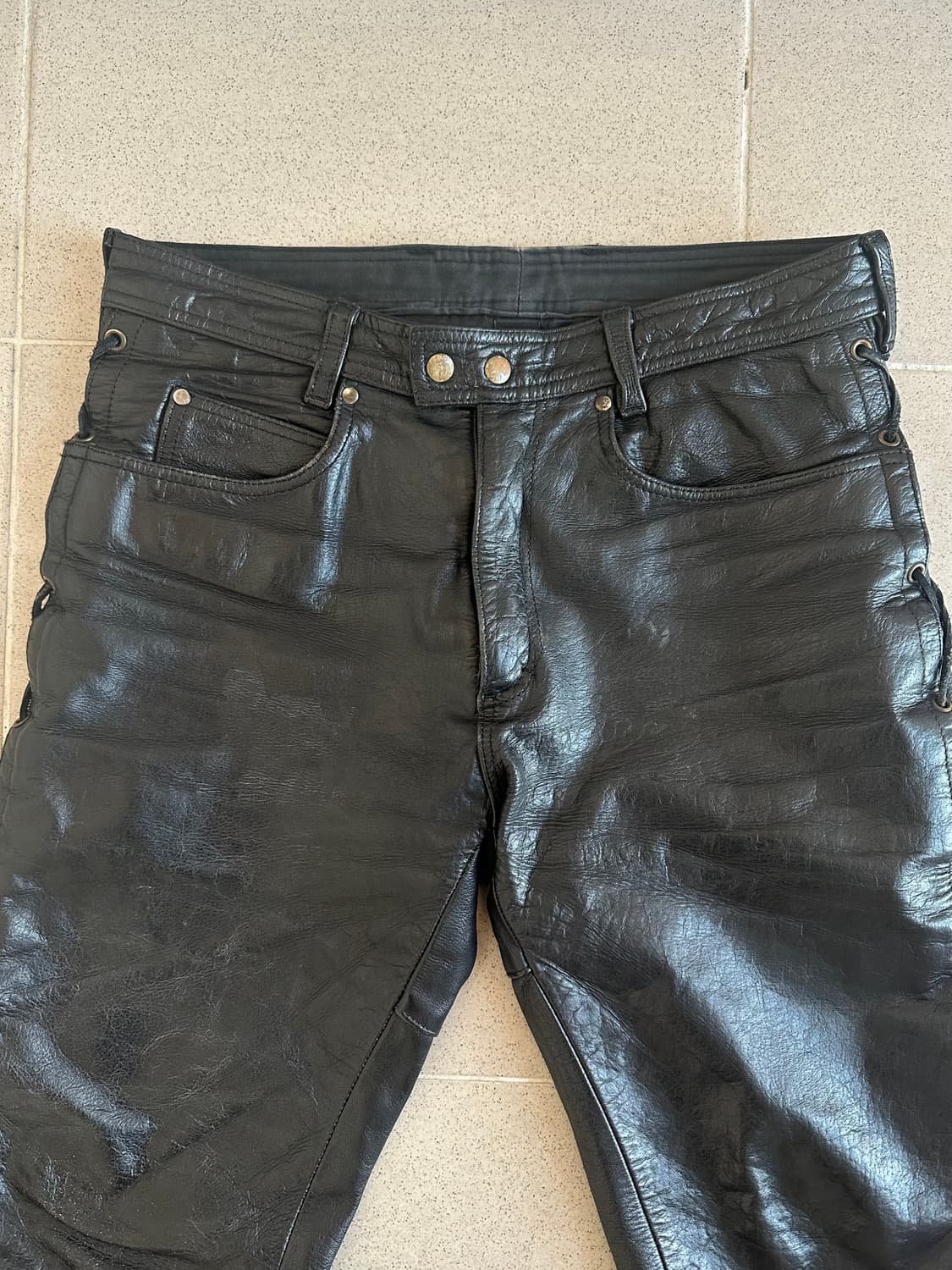 빈티지 레이스업 레더 팬츠 블랙 상품이미지4