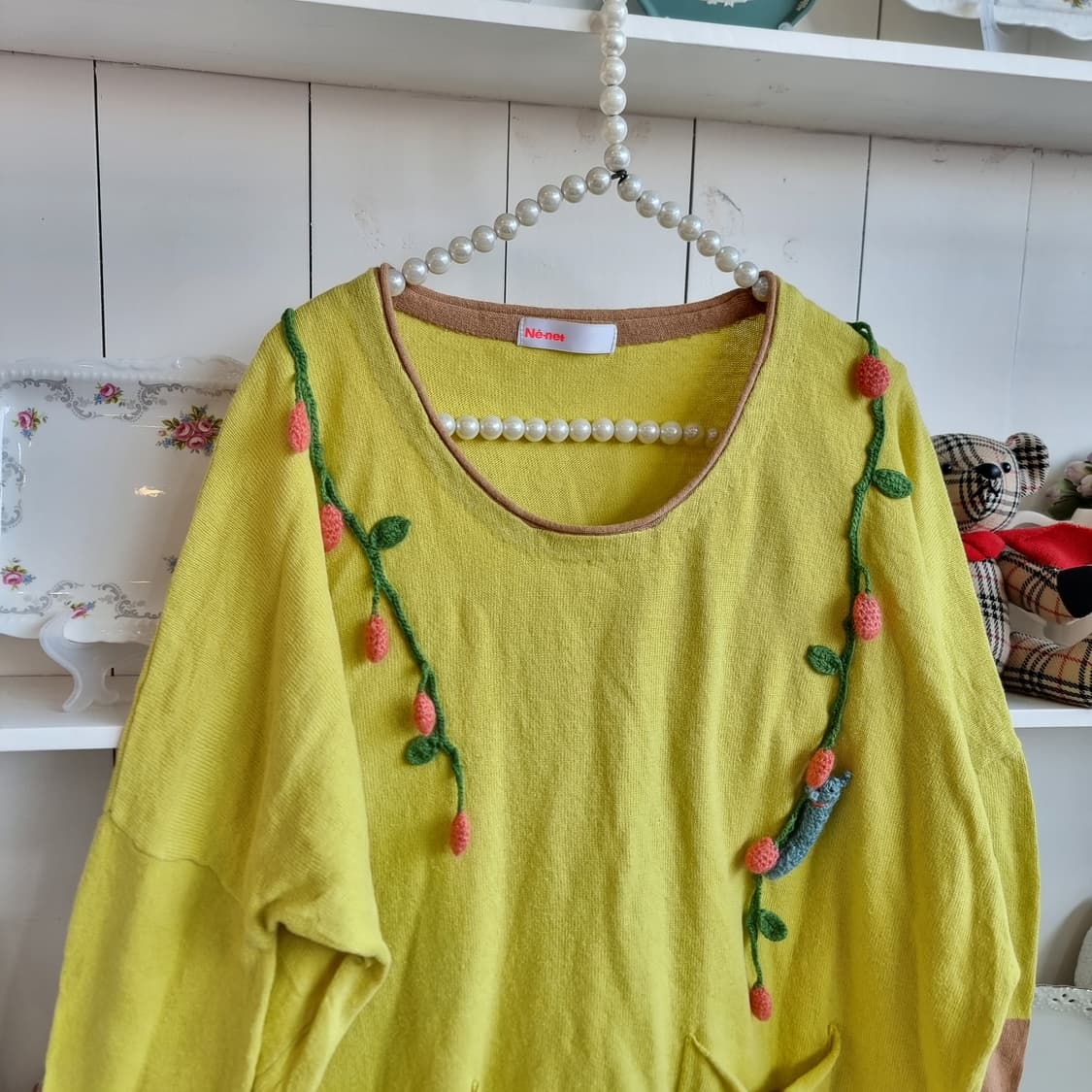 Ne-net(네넷)입체 뜨개자수 니트 루즈핏 상품이미지3