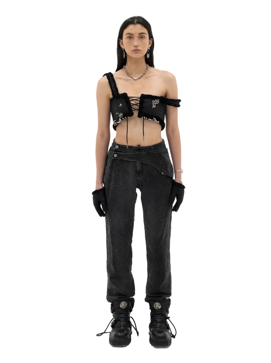 604service double layer jeans black M 상품이미지3