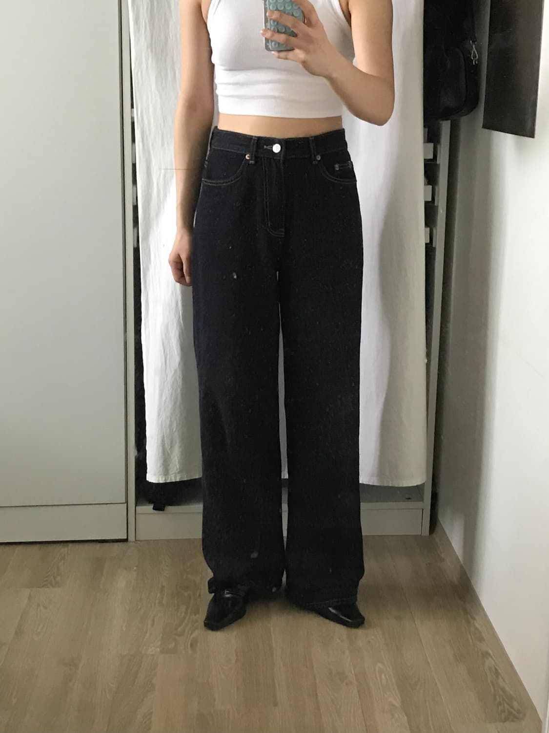 생지 데님 롱와이드 팬츠 상품이미지1