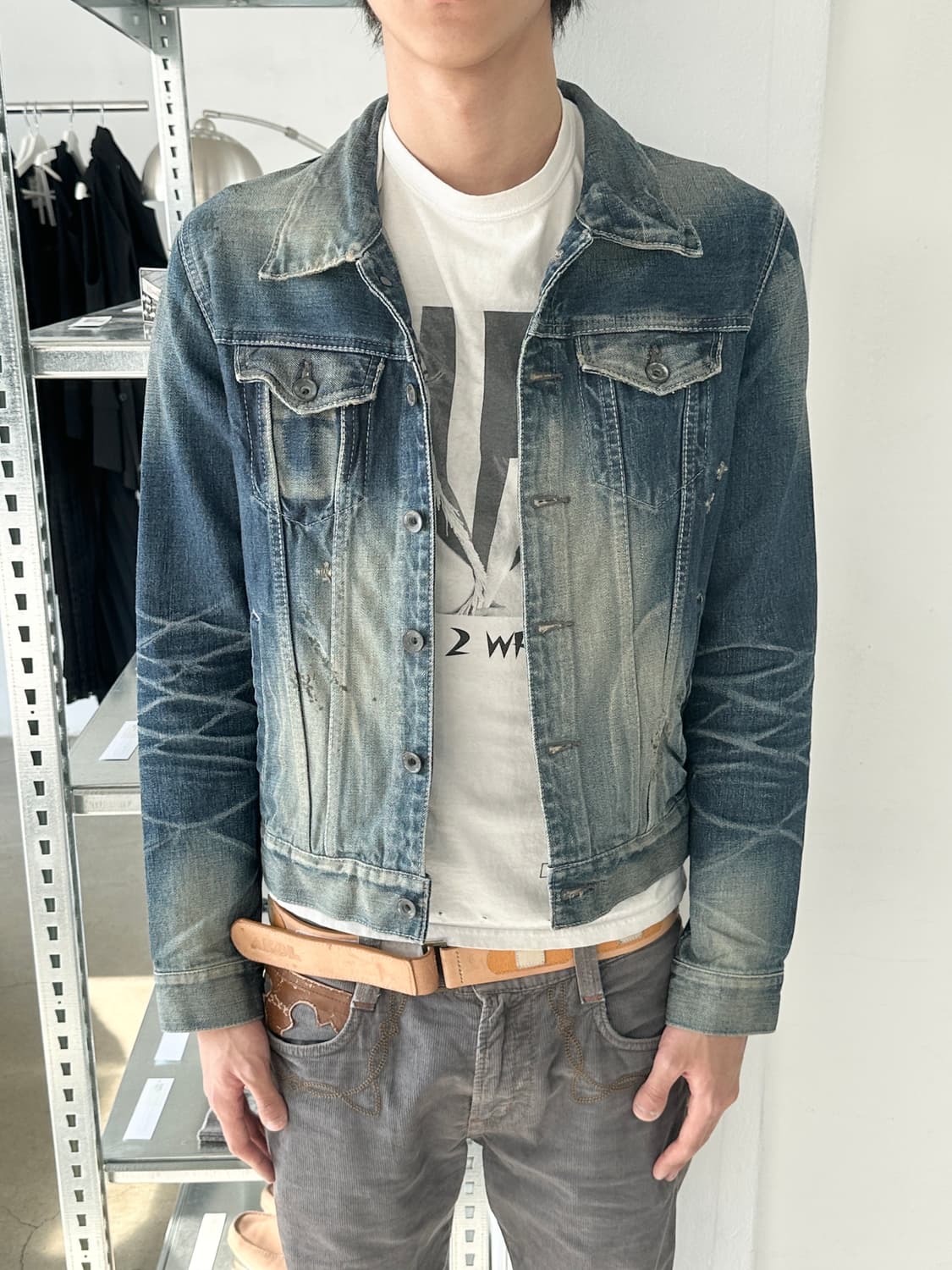 빈티지 크랙 워시드 데님 자켓 상품이미지3