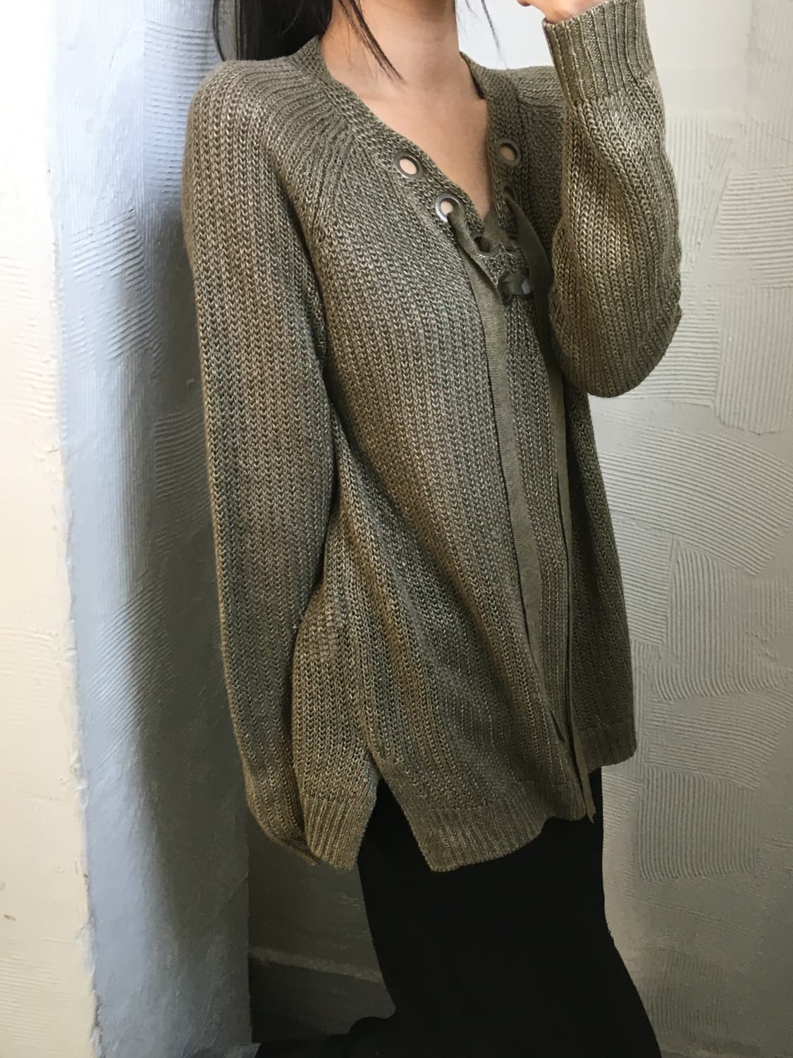 Polo 폴로 랄프로렌 카키 컬러 아일렛 린넨 니트 상품이미지4