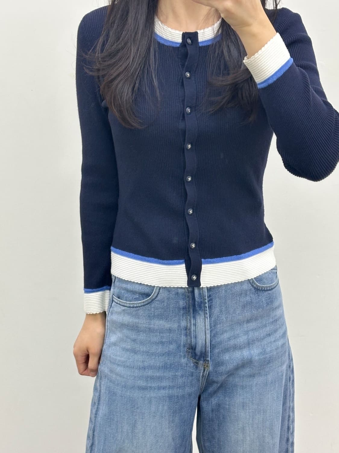 courreges / 꾸레쥬 네이비 골지 라운드 가디건  상품이미지9