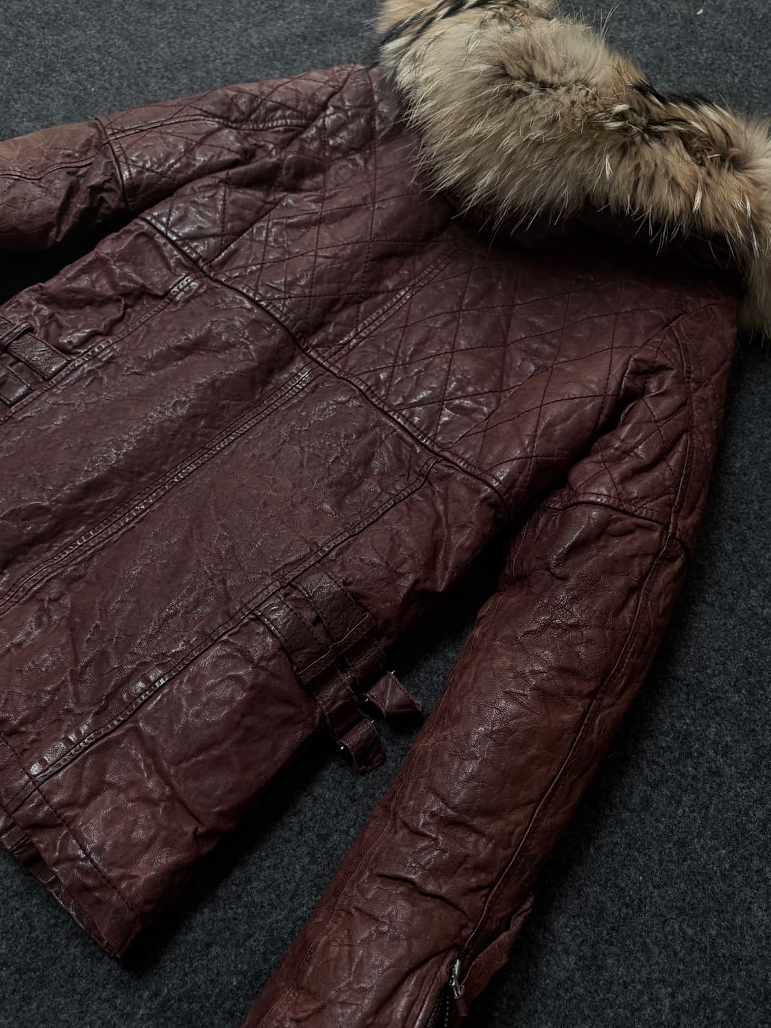 Vintage V-kei 00's punk fur hood leather 상품이미지5