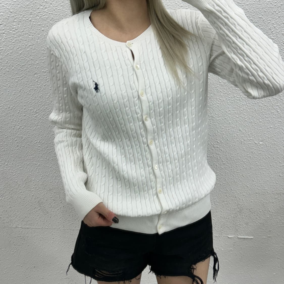 폴로 랄프로렌 네이비포니 화이트 꽈배기 니트 M 상품이미지1