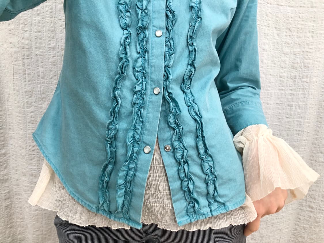 Vintage teal ruffle shirt 상품이미지4