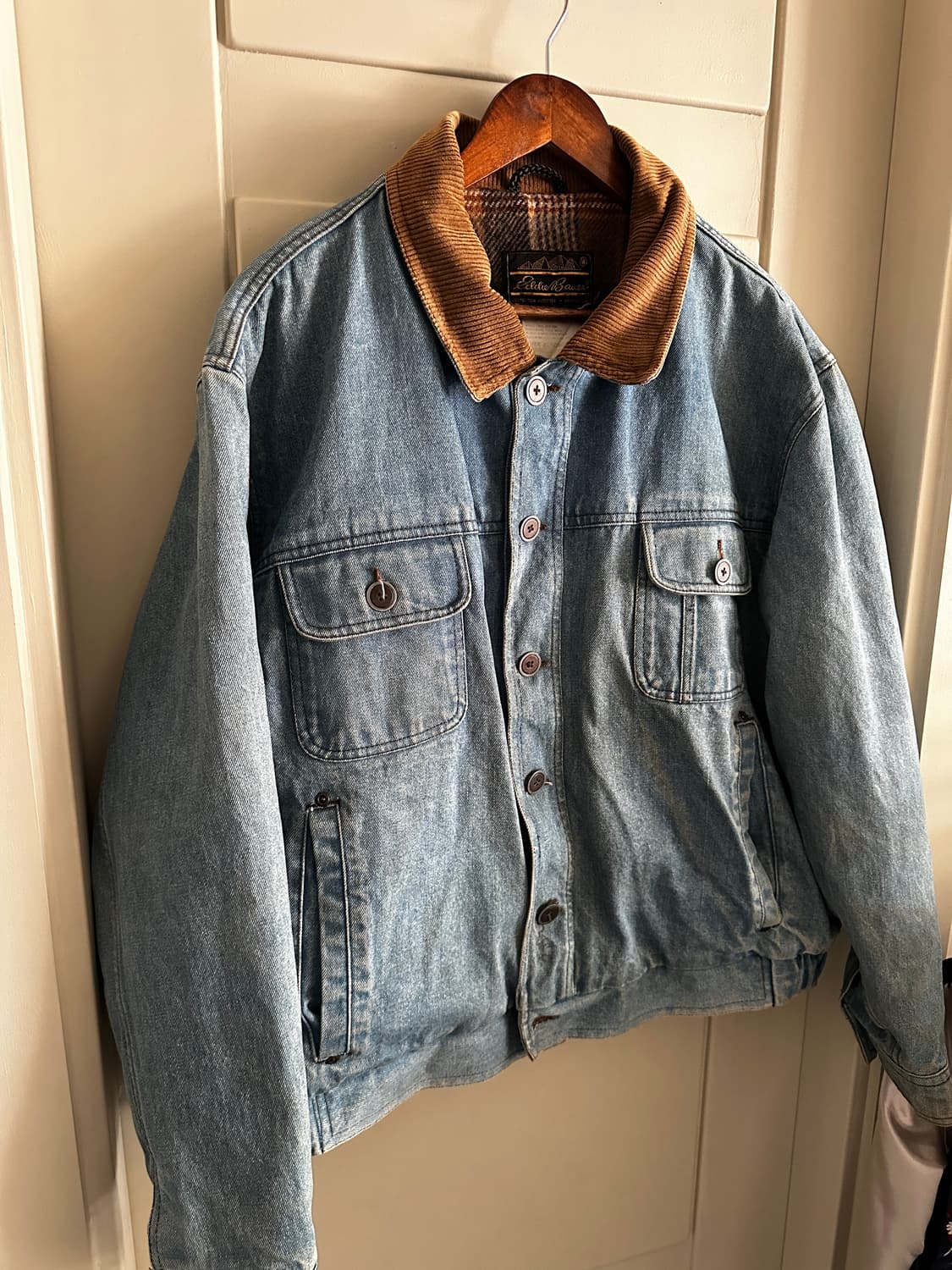 90s Eddie Bauer 코듀로이 카라 데님 워크 자켓 상품이미지1