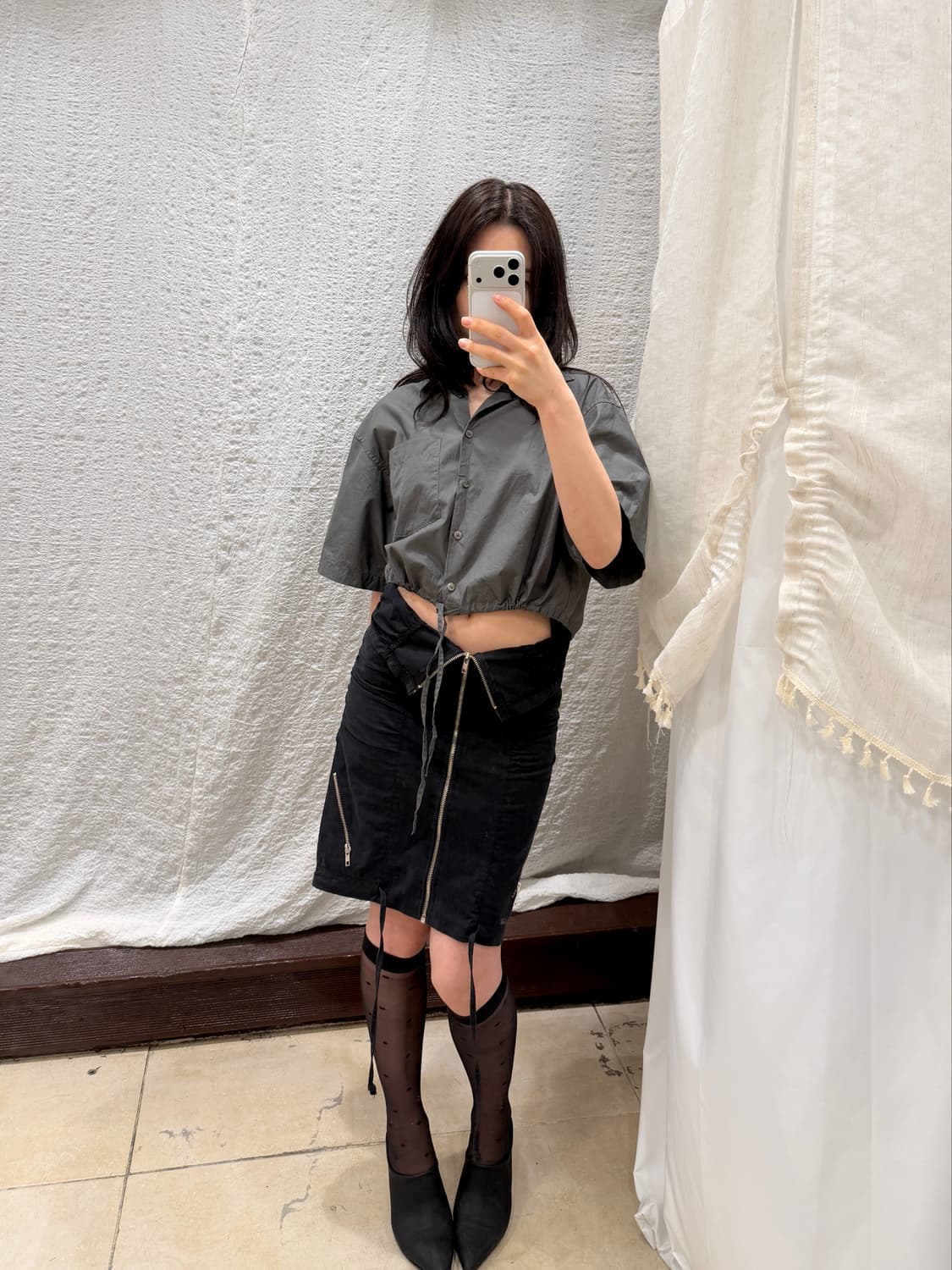string charcoal cropped shirts 상품이미지4