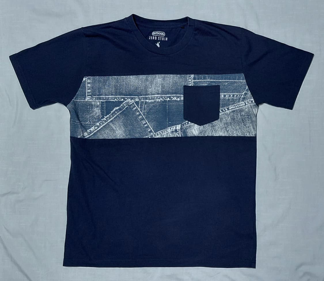 [L] 아웃도어 프로덕츠 제로스테인 데님 패치워크 포켓 티셔츠 (네이비) 상품이미지1
