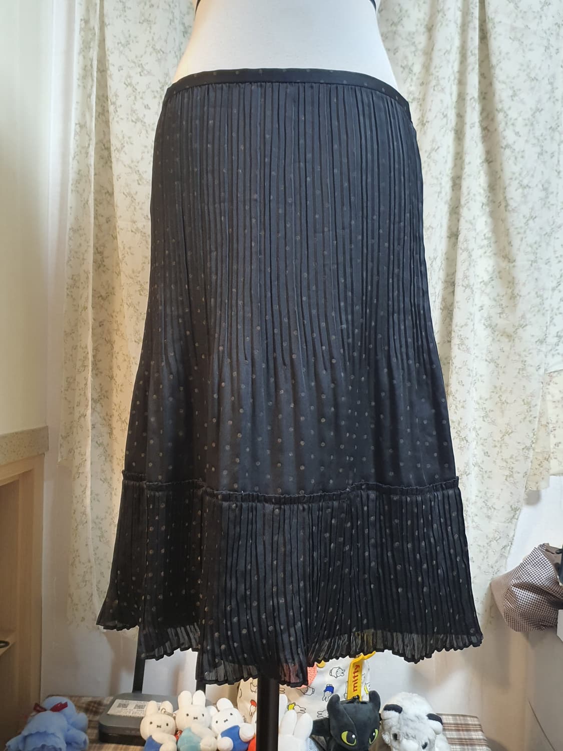 [y2k] 블랙 도트 플리츠 롱 땡땡이 스커트 30 상품이미지1