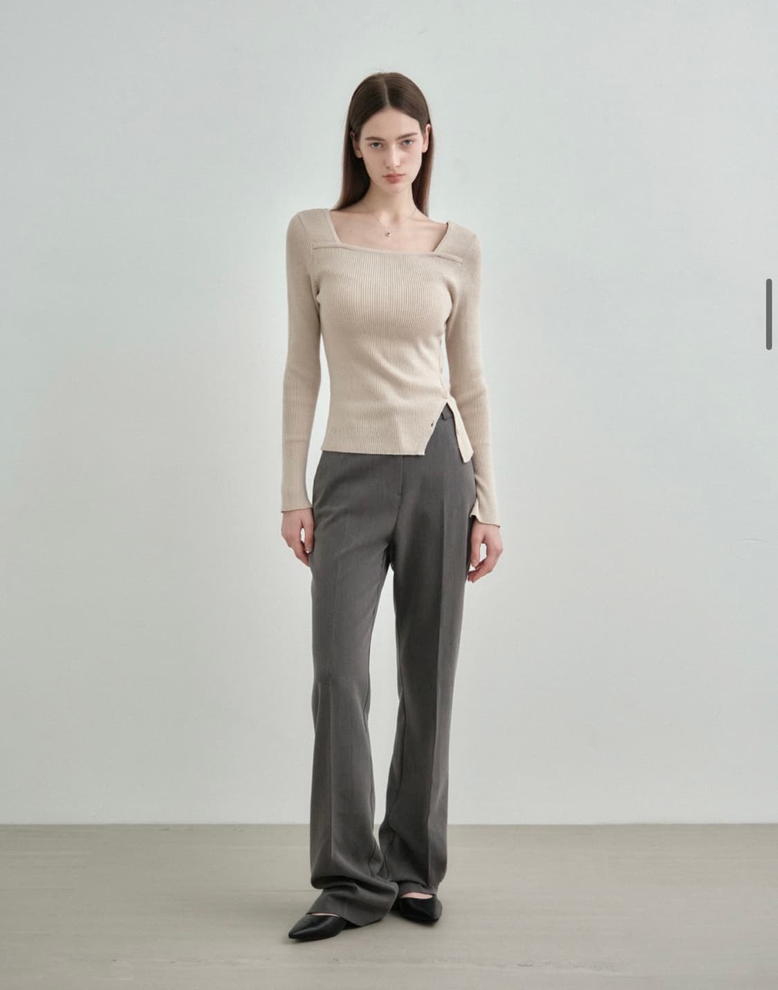 몽돌 사선 골지 니트 베이지S 상품이미지2