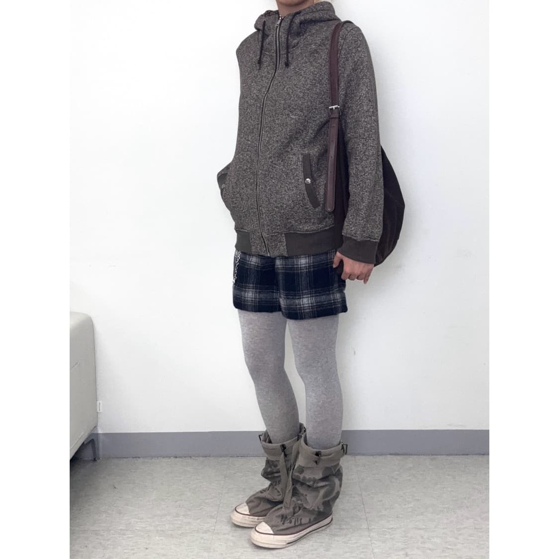 빈티지 브라운 하이넥 기모 후드 집업 상품이미지3